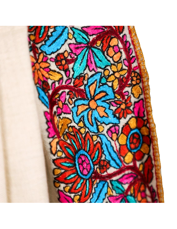 Cream Border Embroidered Pashmina Shawl-4
