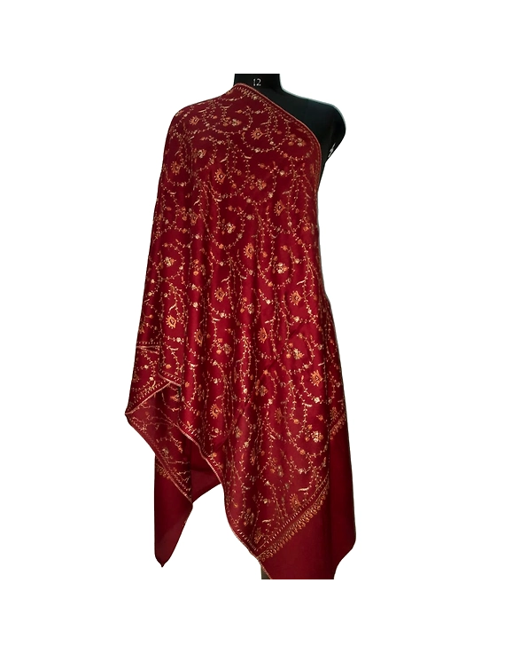 Rust Emroidered Semi Pashmina Stole-ST07