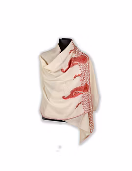 Cream Embroidered Semi Pashmina Two Pal Stole-ST14-sm