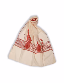 Cream Embroidered Semi Pashmina Two Pal Stole-2-sm