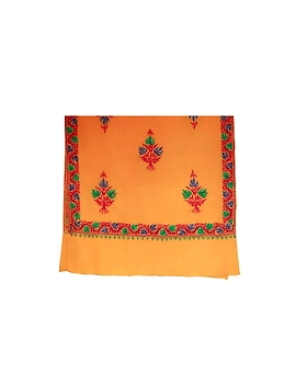 Yellow Embroidered Kashmiri Woolen Chinardar Shawl-SH34-sm