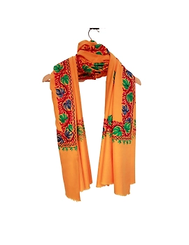 Yellow Embroidered Kashmiri Woolen Chinardar Shawl-2-sm
