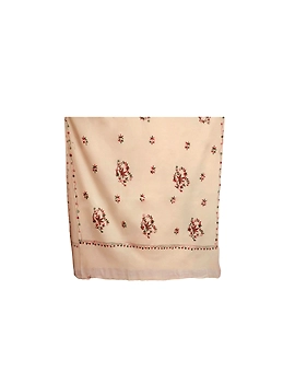 Cream Embroidered Kashmiri Woolen Chinardar Shawl-SH36-sm