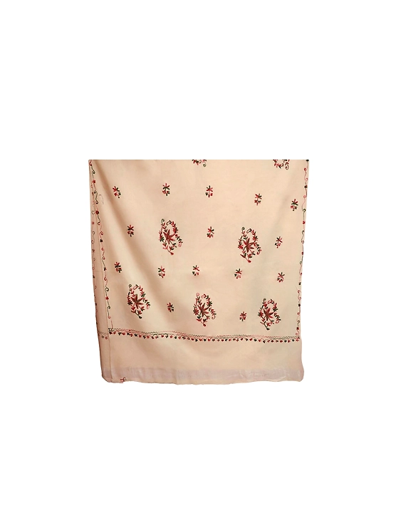 Cream Embroidered Kashmiri Woolen Chinardar Shawl-SH36