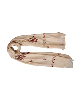 Cream Embroidered Kashmiri Woolen Chinardar Shawl-1-sm