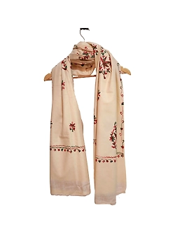 Cream Embroidered Kashmiri Woolen Chinardar Shawl-2-sm