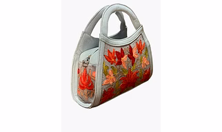 White Emroidered Leather Handbag with Short Leather Handle