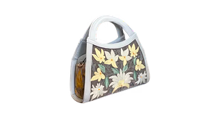 White Emroidered Leather Handbag with  Short Handle