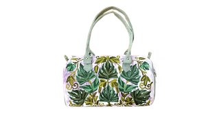 White Emroidered Leather Handbag with Short Handle