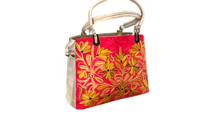 Red Embroidered Leather Handbag with Short Handle
