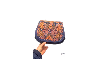 Black Sozni Embroidered Leather Sling Handbag