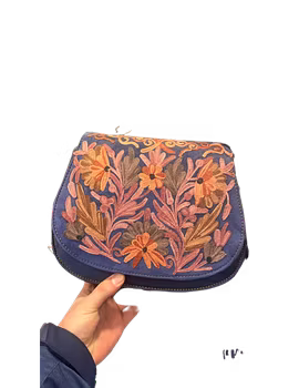 Black Sozni Embroidered Leather Sling Handbag-SB01-sm