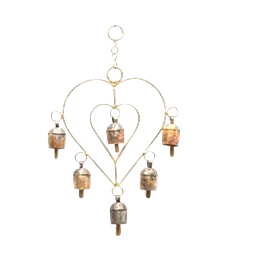 heart shaped frame wind chime with 6 bells