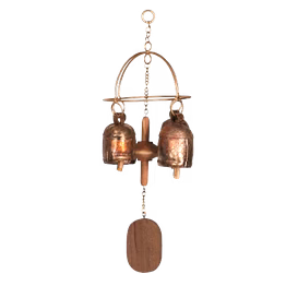 4 bells wind chime with wooden plank in middle