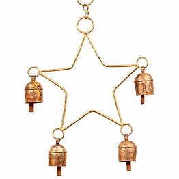 star shaped brass & copper frame wind chime with 4 bells