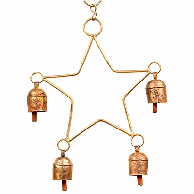 star shaped brass & copper frame wind chime with 4 bells