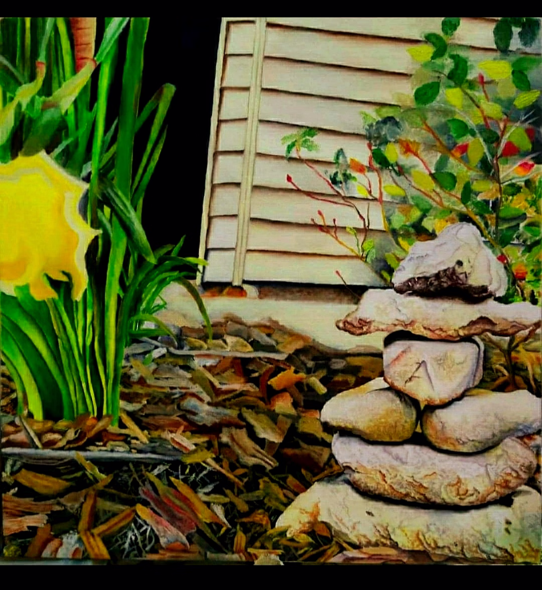 oil painting on canvas: back yard