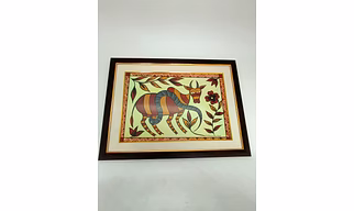 Acrylic Color Painting on Cartridge Paper - Sohrai Painting Cow with Snake
