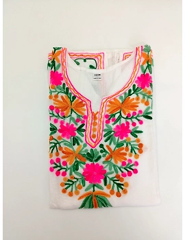 White Aari Work Cotton Short Kurta - Women-WK20-sm