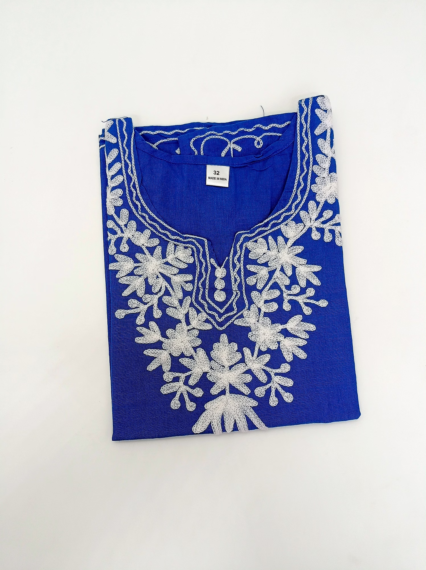 blue aari work kids cotton kurta - girls