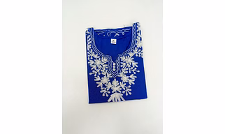 Blue Aari Work Cotton Kurta - Women
