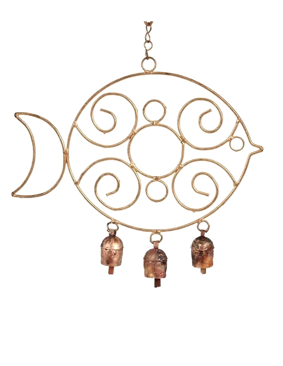 Shark Fish Shaped Wind Chime with 3 Bells – Copper Finish-LI101
