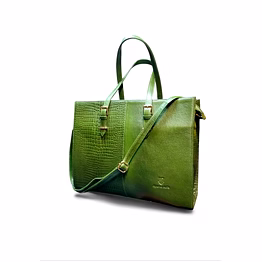 horizontal hand bag cum laptop bag – croco & plain leather combo