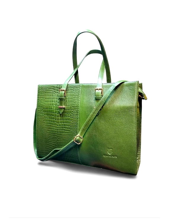 Horizontal Hand Bag Cum Laptop Bag – Croco &amp; Plain Leather Combo-HB12