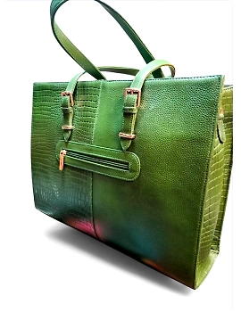 Horizontal Hand Bag Cum Laptop Bag – Croco &amp; Plain Leather Combo-1-sm