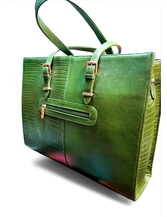 Horizontal Hand Bag Cum Laptop Bag – Croco &amp; Plain Leather Combo-1