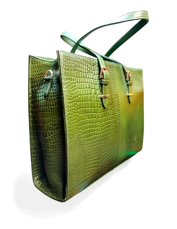 Horizontal Hand Bag Cum Laptop Bag – Croco &amp; Plain Leather Combo-3