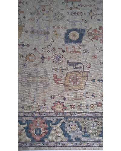 Handknotted Turkish Beige / Blue Grilled Rug 8x10 7013-Beige-8x10-6/40-7