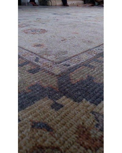 Handknotted Turkish Beige / Blue Grilled Rug 8x10 7013-Beige-8x10-6/40-10