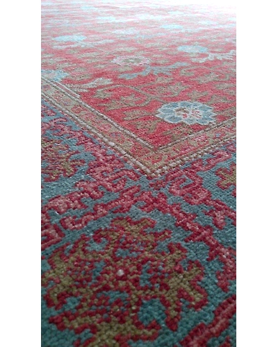 Handknotted Turkish Red / Light Blue Rug 8x10 7046-Red-8x10-6/40-5