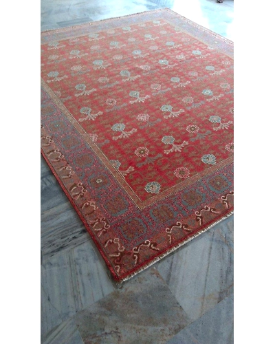 Handknotted Turkish Red / Light Blue Rug 8x10 7046-Red-8x10-6/40-10