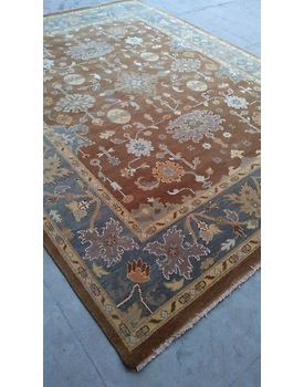 Handknotted Turkish Brown / Blue Rug 8x10 7005