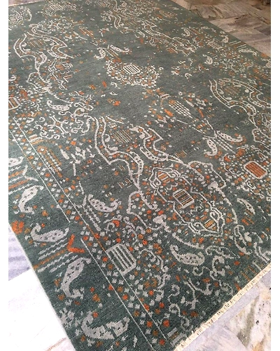 Handknotted Turkish Black Abstract Rug 8x10 7054-Black-8x10-6/40-6
