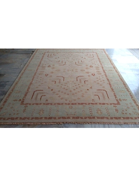 Handknotted Turkish Beige / Light Blue Rug 8x10 7008
