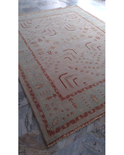 Handknotted Turkish Beige / Light Blue Rug 8x10 7008-Beige-8x10-5/32-4