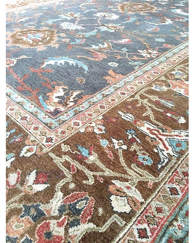 Handknotted Turkish Brown / Navy 9x12 7056-Brown-9x12-6/40-1
