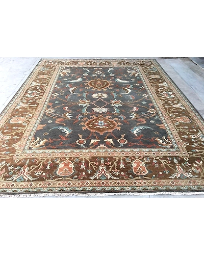 Handknotted Turkish Brown / Navy 9x12 7056-Brown-9x12-6/40-2