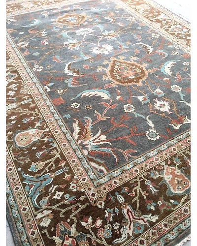 Handknotted Turkish Brown / Navy 9x12 7056-Brown-9x12-6/40-6