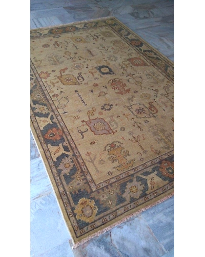 Handknotted Turkish Beige / Blue Rug 8x10 7014-Beige-8x10-6/40-5