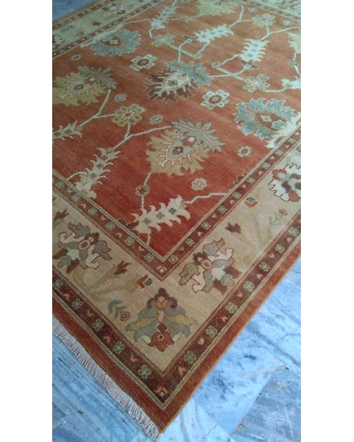 Handknotted Turkish Orange / Beige Rug 6x9 7003-Orange-6x9-5/32-2
