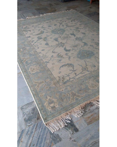 Handknotted Turkish Beige / Blue Rug 8x10 7037-Beige-8x10-6/40-2