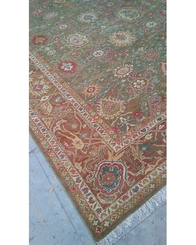 Handknotted Turkish Green / Brown Rug 8x10 7042-Green-8x10-6/40-1