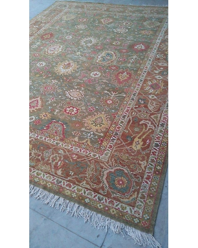 Handknotted Turkish Green / Brown Rug 8x10 7042-Green-8x10-6/40-4