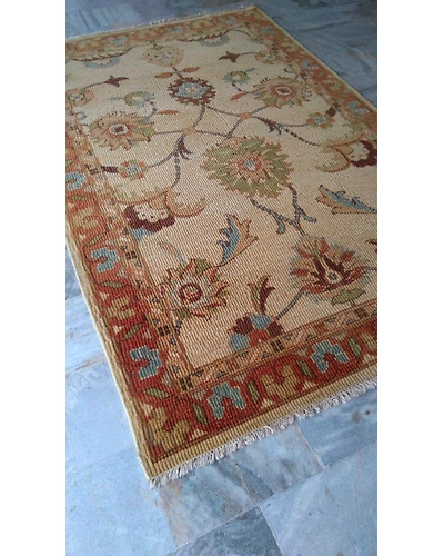 Handknotted Turkish Beige / Orange Grilled Rug 6x9 7002-Beige-6x9-5/32-4