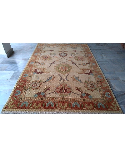 Handknotted Turkish Beige / Orange Grilled Rug 6x9 7002-Beige-6x9-5/32-6