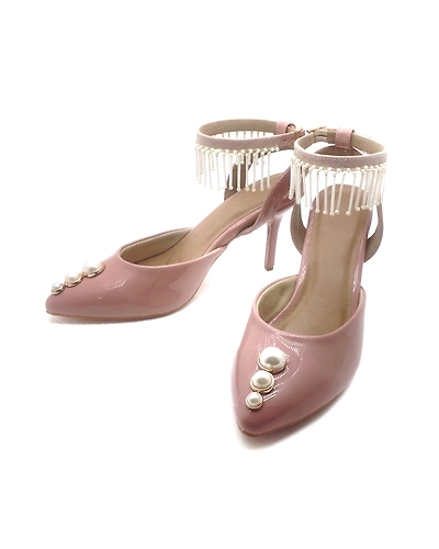 Nude Patent Heels with Pearl Embellished Anklet-1